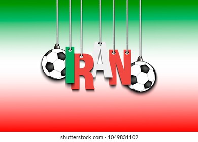 Banner the inscription Iran and ball hang on the ropes. Vector illustration