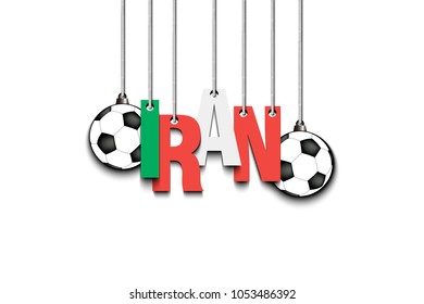 Banner the inscription Iran and ball hang on the ropes. Vector illustration