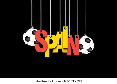 Banner the inscription Spain and ball hang on the ropes. Vector illustration
