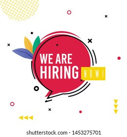 Banner Inscription we are Hiring Now Cartoon. Decorations from Dots Lines and Leaves, Message on Pink Background. Centered Circle with Inscription. Internet Technology. Vector Illustration.