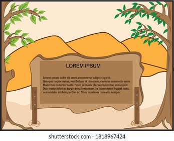 Banner im Rahmen mit Baumakzenten, Holzfarbe, perfekt für Bekanntmachungen, Social Media mit einem einzigartigen Look.