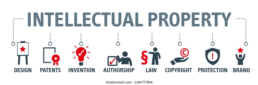 Banner Intellectual Property vector illustration concept with keywords and icons