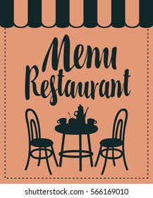 Banner with the interior of the cafe and labeled Menu restaurant
