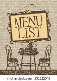 banner with the interior of the cafe and the picture labeled Menu list