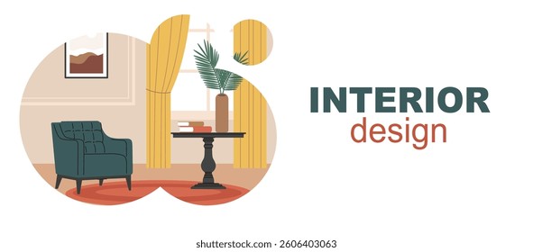 Banner interior design,home decor.A template with a space for the text.Flat vector illustration.