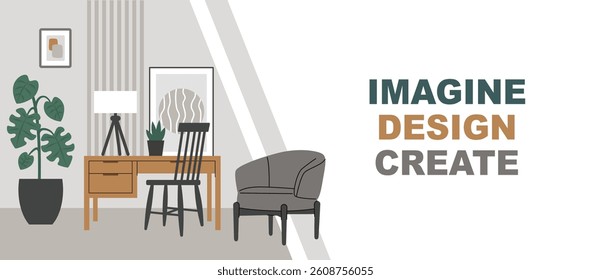 Banner interior design,home decor.A template with a space for the text.Flat vector illustration.