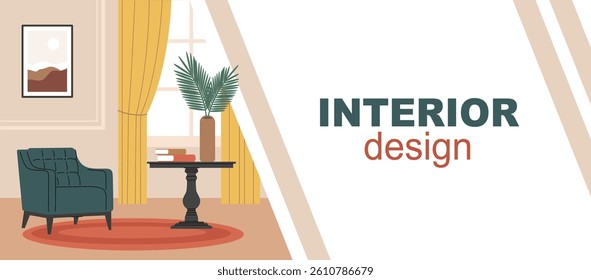 Banner interior design,home decor.A template with a space for the text.Flat vector illustration.