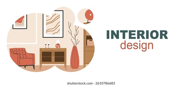 Banner interior design,home decor.A template with a space for the text.Flat vector illustration.
