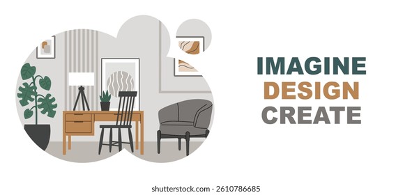Banner interior design,home decor.A template with a space for the text.Flat vector illustration.