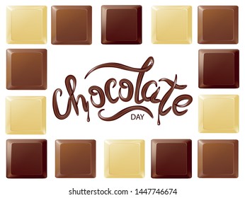 Banner for international chocolates day. Melted tasty borders. White background.