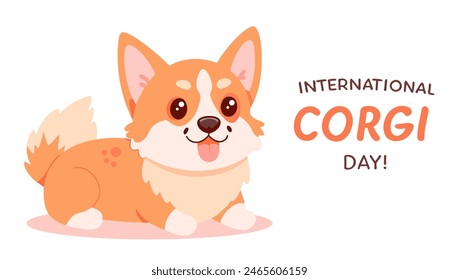 banner of International corgi day, welsh corgi pembroke dog isolated on white background, vector illustration