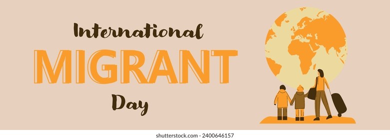 Banner for International Day of Migrants with drawn family and p