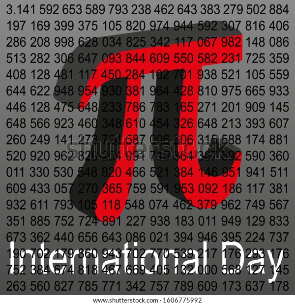 banner\
international pi day volume voluminous red greek letter pi on a\
gray background with numbers of pi itself\
