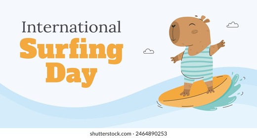 Banner for international surf day with capybara