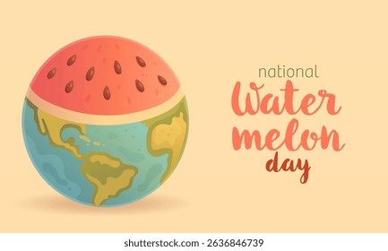 banner for international watermelon day, planet earth in the shape of a watermelon in pastel colors