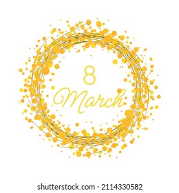 Banner of International Women's Day 8 March. Vector card with a wreath of spring flowers - mimosa. floral background. Minimalistic drawing. Frame.