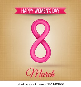 Banner for International Women's Day (8 March). Bright pink ribbon. Vector illustration
