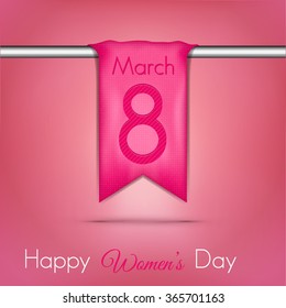 Banner for International Women's Day (8 March). Bright pink ribbon. Vector illustration