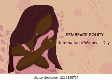 banner to international women's day, black woman silhouette, embrace equity, feminism