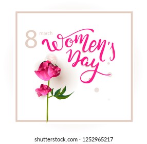 Banner for the International Women's Day. Flyer for March 8 with the decor of flowers. Invitations with the number 8 in the style of cut paper with a pattern of spring plants, leaves and flowers
