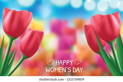 Banner for the International Women's Day. Flyer for March 8 with the decor of flowers. Vector illustration