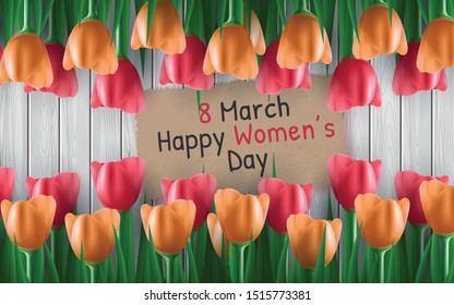 Banner for the International Women's Day. Flyer for March 8 with the decor of flowers. Vector illustration