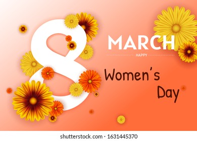 Banner for the International Women's Day. Flyer for March 8 with the decor of flowers. 