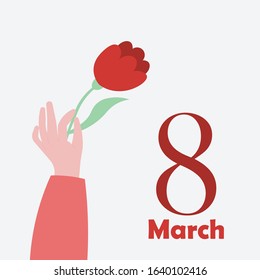 
Banner for the International Women's Day. Flyer for March 8 with the decor of flower. Girl holds a flower. Vector illustration. 
