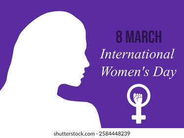 Banner for International Women's Day with a silhouette of a woman and a sign of feminism