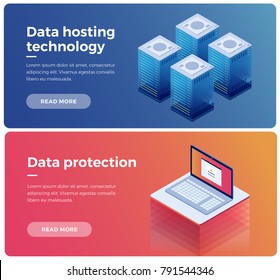 Banner. Internet Equipment Industry. Data Transmission Technology And Data Protection. Illustration Of Network Telecommunication Server. Protecting Your Personal Information. 3d Isometric Flat Design.