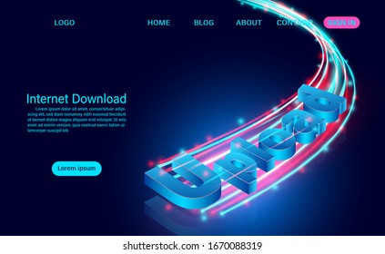 Banner with Internet Upload concept illustration for downloading data. isometric flat design 