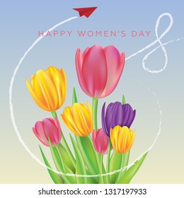 Banner or invitation for the International Women's Day. Flyer for March 8 with the decor of flowers.