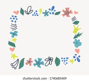 Cartel, invitación con plantilla de marco floral. Diseño botánico de Invitación a la Boda. Borde decorativo con hermosas flores. Ilustración dibujada a mano con flor natural con espacio de texto