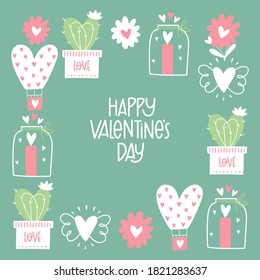 Banner, invite with floral frame vector template. Valentine's Day. Love day. Romantic design for covers and cards. Vector illustration