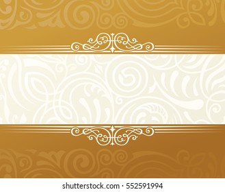 Banner islam ethnic design. Gold Invitation vintage label frame. Blank sticker emblem. Eastern white illustration for text. Luxury vignette for a gift, card, invitation, template logo