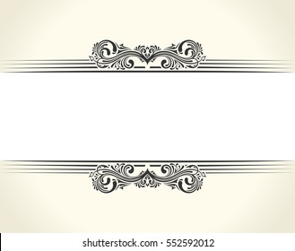 Banner ist ethnisches Design. White Invitation Vintage Label Rahmen. Leeres Aufkleber-Emblem. Ostschwarze Illustration für Text. Luxusvignette für ein Geschenk, Karte, Einladung, Vorlagenlogo