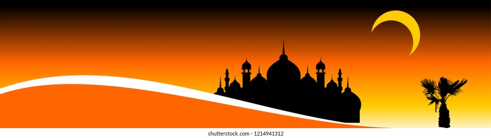 banner islamic mosque width tree twilight sky vector