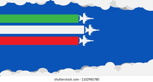 Banner for Italian day of republic, with patriotic air show in the sky, national holiday celebration