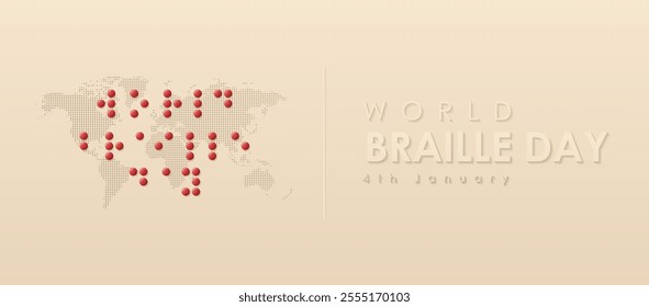 Banner for January 4 World Braille Day. Fonts and code alphabet for the blind person