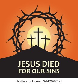 banner of jesus golgotha hill with thorn crown and crosses