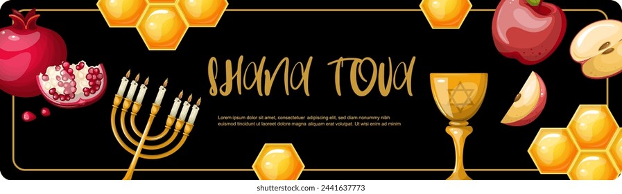 Banner Jewish holiday Rosh Hashasha. hand drawing, clipart, isolate vector.