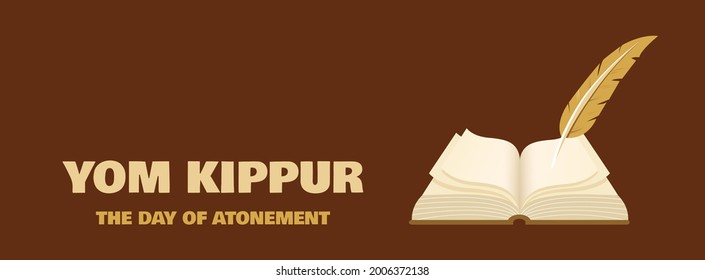 banner for Jewish holiday Yom Kippur and New Year, rosh hashanah, with traditional icons. Yom Kippur in Hebrew. Ancient book a symbol of Jewish holiday Yom Kippur. Vector illustration