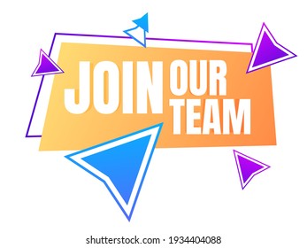 Banner Join our team. Search for employees. Vacancy, agitation for work. Loudspeaker with text. Hiring an employee. Advertising offers, announcements on social networks