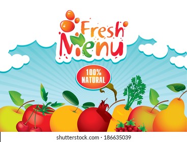 banner for juices and fresh fruit