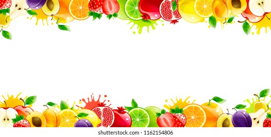 banner with juicy fruits on a white background