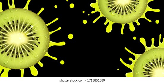 banner with juicy kiwi fruit on a black background