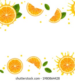 banner with juicy orange slices on a white background