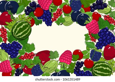 Banner of Juicy Ripe Berries , Summer Fruits, Poster Flyer Brochure Design, Vector Illustration