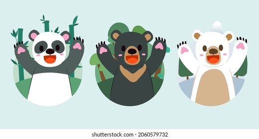 Banner the Jungle Animals in forest on the world in Happy animal day concept, cute cartoon vector illustration
