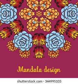 Banner with a kaleidoscope of succulents in style hand drawing. Bright pattern for the eco and flower shop.